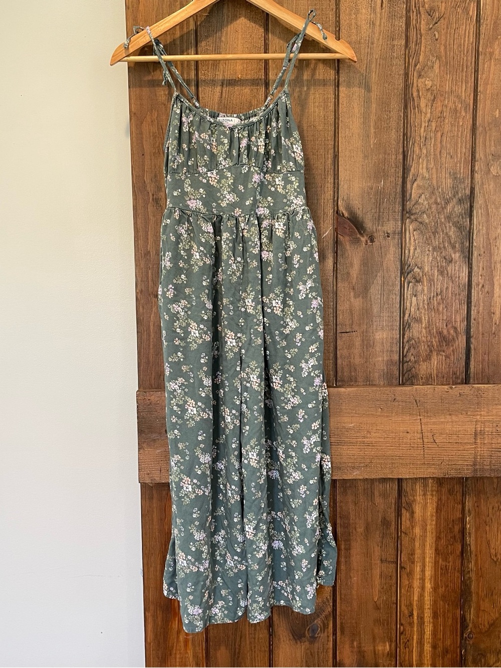 Arizona Green Floral Empire Waist Wide Leg Cami Jumpsuit Romper Small - Picture 2 of 10